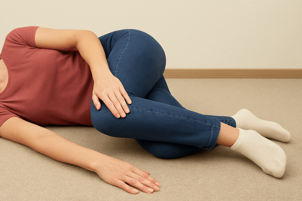 liegende Frau mit überkrezuten Beinen